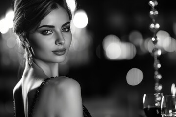 Elegant Woman in Black and White Portrait