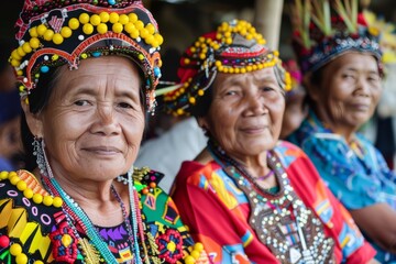 Portrait of Three Elderly Women in Traditional Attire