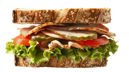 Turkey sub sandwich on transparent background