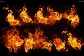 Collection of Fire Flames Isolated on Black Background