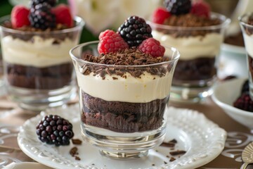 Chocolate, Cream and Berry Dessert in Glass