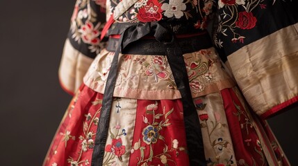 Naklejka premium Elegant Korean Hanbok Garment with Intricate Embroidery Detailing, Cultural Clothing Fashion