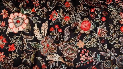 Naklejka premium Exquisite Indonesian Batik Fabric with Intricate Flora and Fauna Motifs