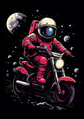 illustration of astronaut riding a motorbike, clothing design