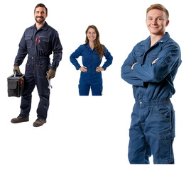 Mechanic with arms crossed standing on transparent background.