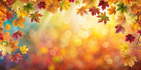 Fototapeta premium Vibrant autumn leaves against a warm and cool gradient background, symbolizing seasonal change and natural beauty, autumn