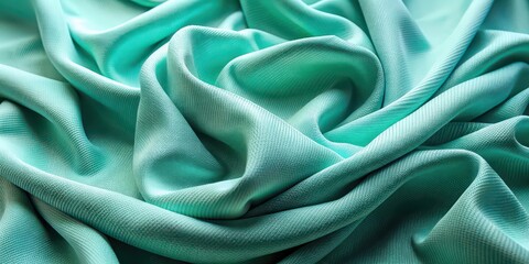 Fototapeta premium Abstract close-up of a mint-colored fabric with volumetric background created by folds and shadows, textile, mint