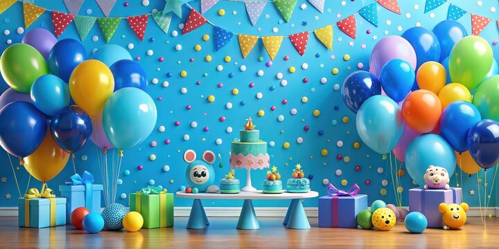 Playful and vibrant Bluey birthday background for kids party celebration , blue, birthday, background, celebration, vibrant, playful