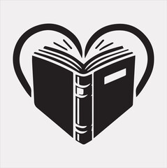 book And Love shape education logo vector Silhouette on White Background