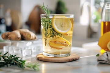 Refreshing Ginger, Lemon, and Rosemary Drink
