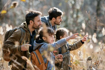 A Young Girl Points Out a Wonder in the Forest with Her Family