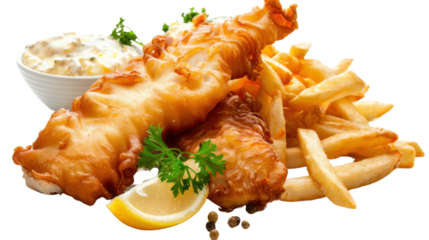 English fish and chips on transparent background