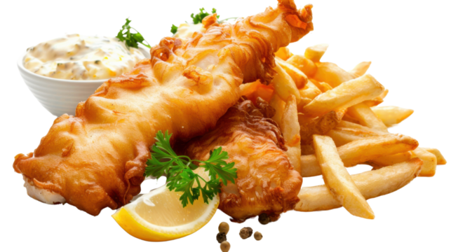 English fish and chips on transparent background