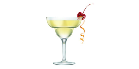 Refreshing Cherry Cocktail With Fruit Garnish Vector Illustration.	
