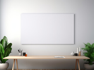 Blank white canvas hanging on the wall mockup