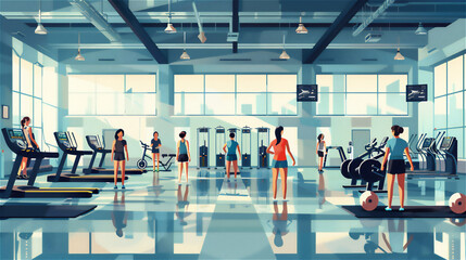 Obraz premium スポーツジムでトレーニングする風景