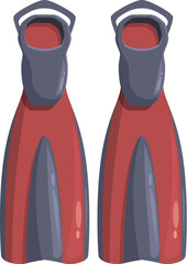 Pair of red diving fins, essential equipment for divers exploring the underwater world