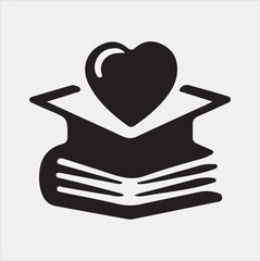 book And Love shape education logo vector Silhouette on White Background