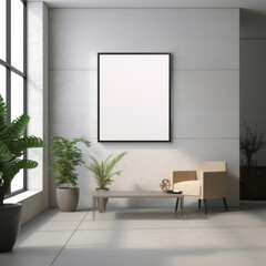 Blank framed canvas mockup on the wall
