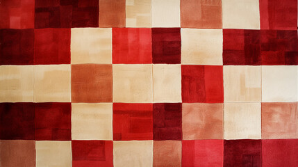 Fototapeta premium vintage rug of red and beige with a abstract pattern of squares and circle