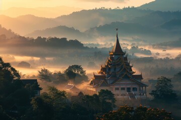 Temple in the Mist at Sunrise