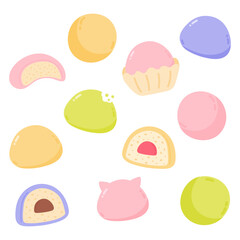 Japanese Mochi rice dessert vector set
