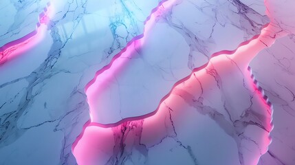Abstract background with pink neon light streaks on a blue marble texture.