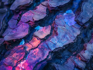 Obraz premium Abstract digital art with layered textures in vibrant shades of blue, purple and pink.