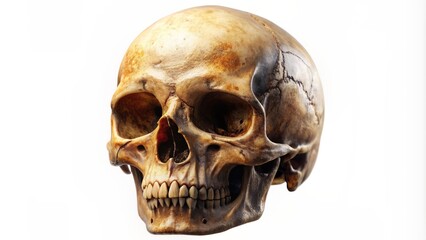 High-resolution image of a human skull bone isolated on a transparent background, showcasing intricate details and textures of the cranium.