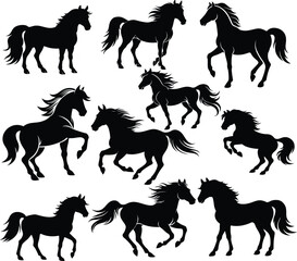 Horse silhouettes set, horse silhouette collection, Silhouette horse collection isolated white background