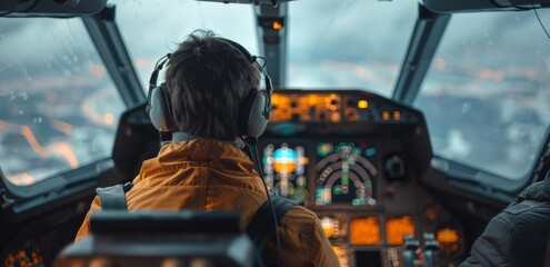 Pilot In Cockpit Of Airplane During Flight