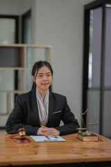 Judge gavel with Justice lawyers having team Concepts of Law and Legal services