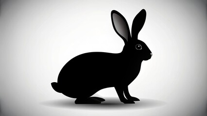 Obraz premium A sleek black rabbit silhouette stands alone on a white background, its elegant ears and whiskers sharply defined.