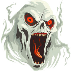 Fototapeta premium Scary Ghost with Sharp Teeth and Red Eyes Illustration on Transparent Background