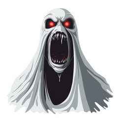 Scary Ghost with Blazing Eyes and Teeth Illustration on Transparent Background
