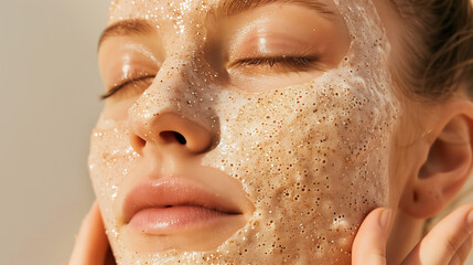 Naklejka premium Embrace the purity of Korean beauty rituals with our Quinoa Extract face mask, packed with antioxidants to protect and rejuvenate, revealing a clear, radiant complexion.