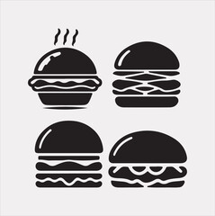 A Set of 4pcs food icon Silhouette vector Illustration with White Background 