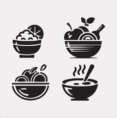 A Set of 4pcs food icon Silhouette vector Illustration with White Background 
