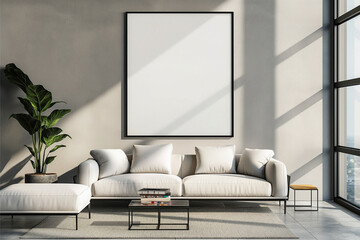 Fototapeta premium Frame mockup, ISO A paper size. Home Office wall poster mockup. Interior mockup with office background. Modern interior design.