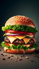 hamburger on black background