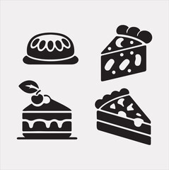 A Set of 4pcs food icon Silhouette vector Illustration with White Background 