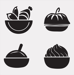 A Set of 4pcs food icon Silhouette vector Illustration with White Background 