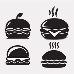 A Set of 4pcs food icon Silhouette vector Illustration with White Background 