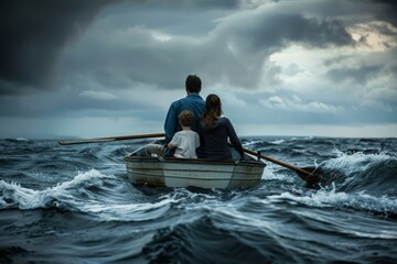 Family Rowing Through a Stormy Sea