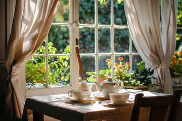Fototapeta premium Sunlit Tea Table by a Window