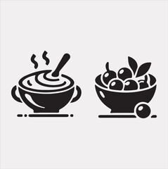A Set of 4pcs food icon Silhouette vector Illustration with White Background 