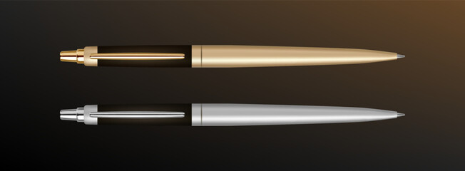 Fototapeta premium 3d gold pen. 3d silver pen. Luxury collection 
