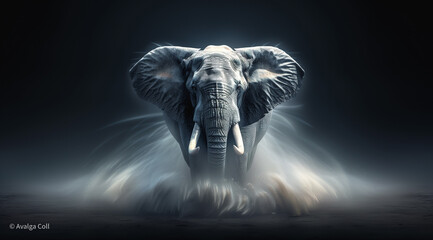 Majestic Elephant Emerging from Mist in Dramatic Lighting
