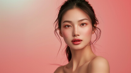 Elegant Asian Woman with Revitalized Skin from Ginseng Root Extract, Korean Beauty Concept