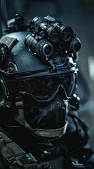 A soldier wearing goggles and a helmet.